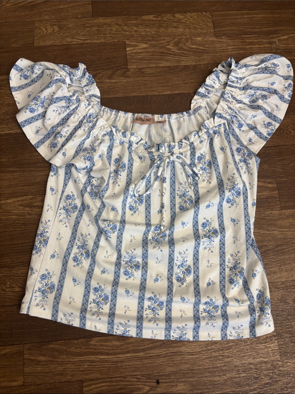 Blue Floral Off-Shoulder Tie-Front Crop Top BRAND NEW